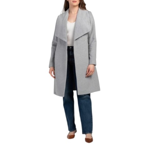 COLE HAAN Light Grey Wool Blend Wrap Coat - Picture 1 of 2